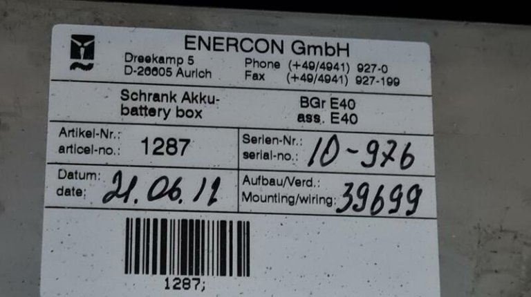 Caja de batería para Enercon E-40