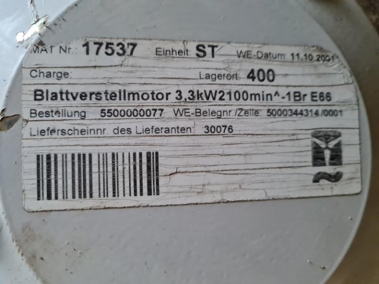 Blattverstellmotor mit Getriebe / pitch motor with gearbox für Enercon E-66 / E-70