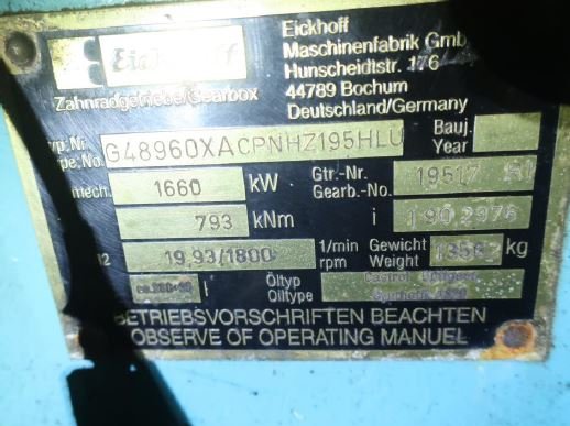 Eickhoff G48960XACPNHZ195HLU Caja de cambios para Tacke-GE 1.5S