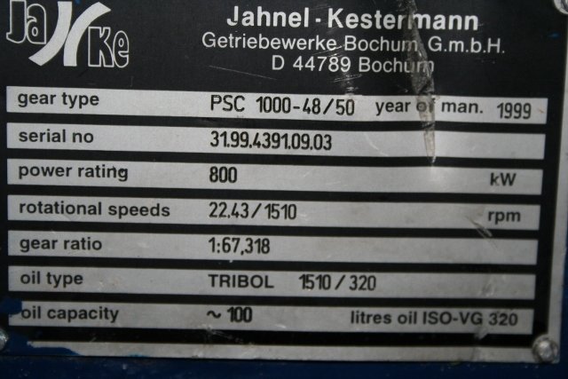 Gearbox Jahnel-Kestermann PSC 1002 (800 KW)