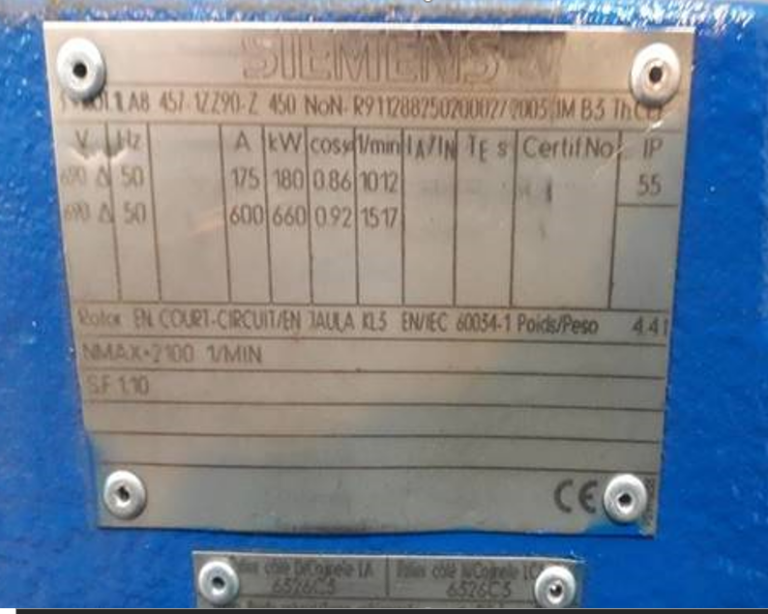 sIEMENS 1LA8457 660/180 0.66 MW