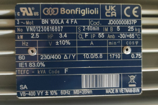 BONFIGLIOLI YAW ENGINE 2.5 KW BN 100 L A 4 FA
