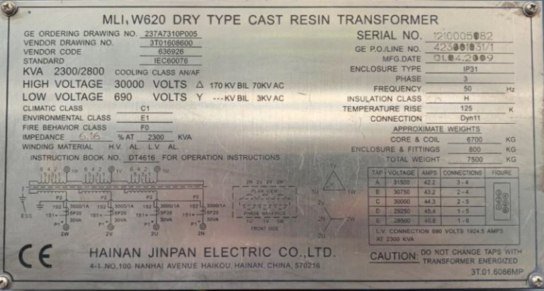 GE 2.5 TRANSFORMER 30KV