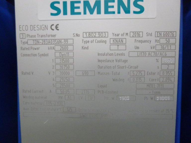 SIEMENS 2600 kVA 30000/ 690