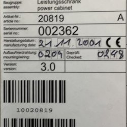 Namepalte cabinet enercon E66, E60, E70