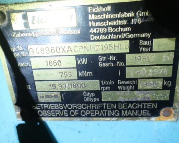 Eickhoff G48960XACPNHZ195HLU Gearbox for Tacke-GE 1.5S