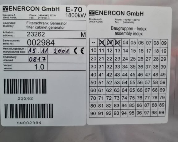 Filterschrank Generator / filter cabinet generator für Enercon E-66 / E-70