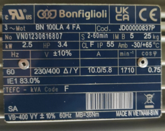 BONFIGLIOLI YAW ENGINE 2.5 KW BN 100 L A 4 FA